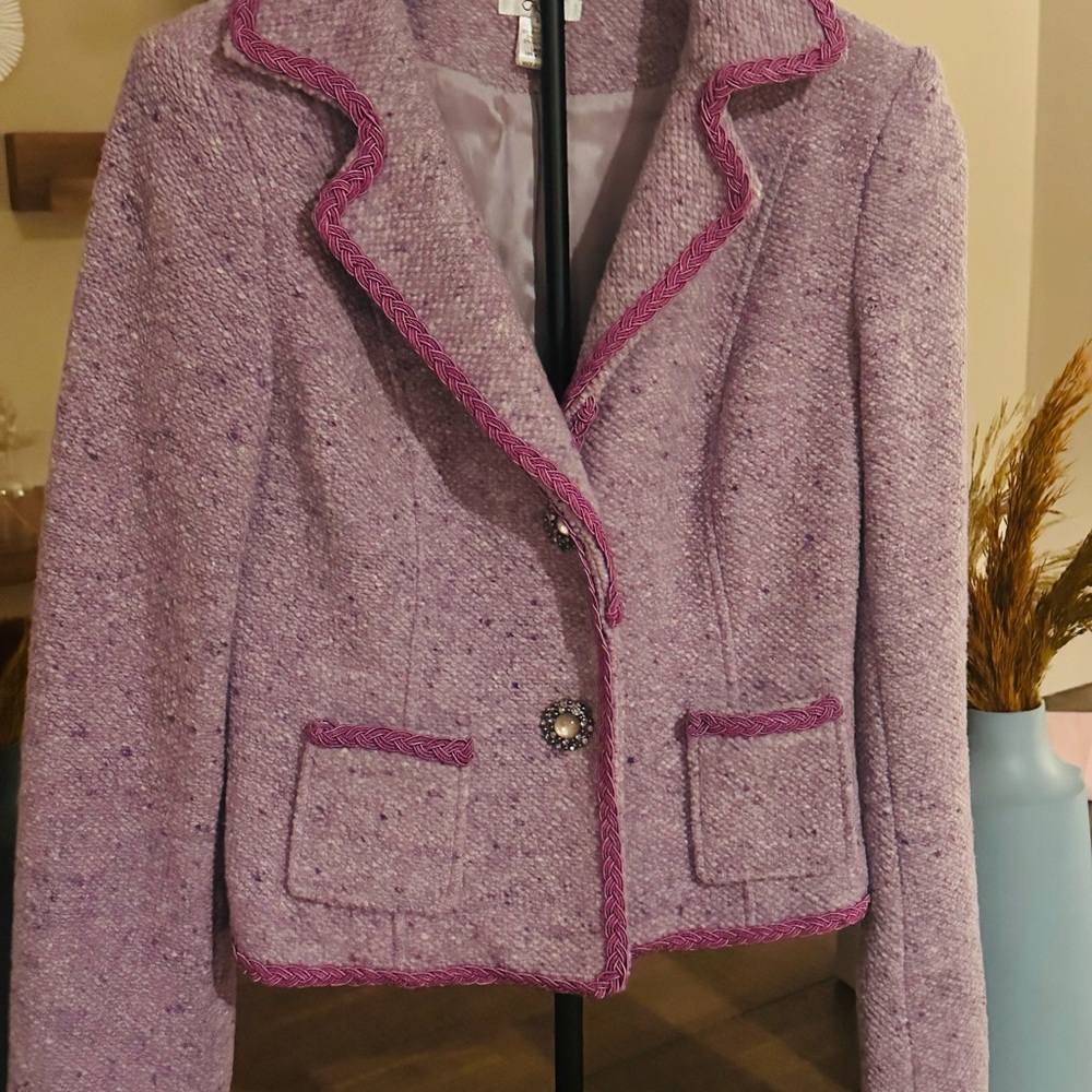 Cache Lavender Textured Blazer with Pink Trim